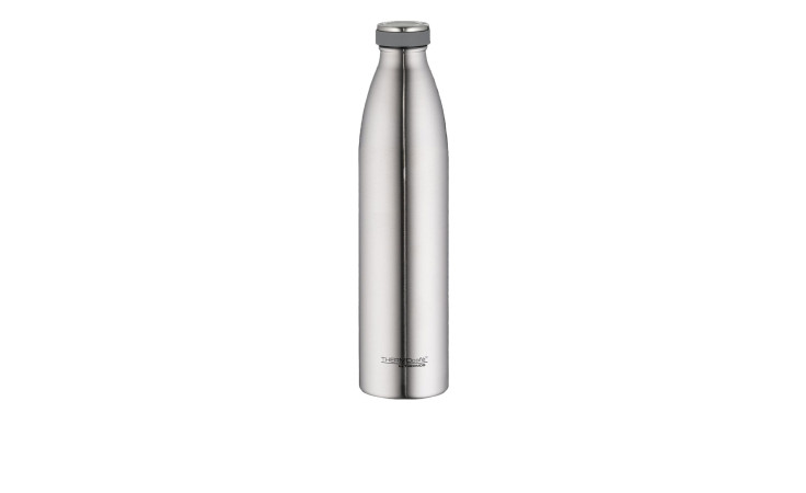 Die Thermos Isolierflasche TC 1 l, 32 cm hoch, silberfarben, mit Schraubverschluss, steht auf einem weißen Hintergrund.