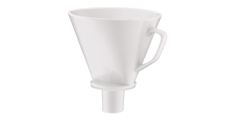 Der Alfi Kaffee-Stutzenfilter ist ein weißer Porzellantrichter mit Henkel, der isoliert auf weißem Hintergrund abgebildet ist.