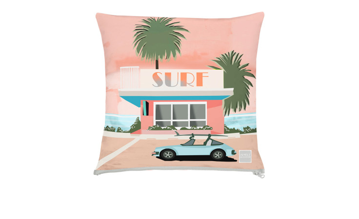 Kissenhülle 49 x 49 cm aus Stoff mit Sommermotiv.