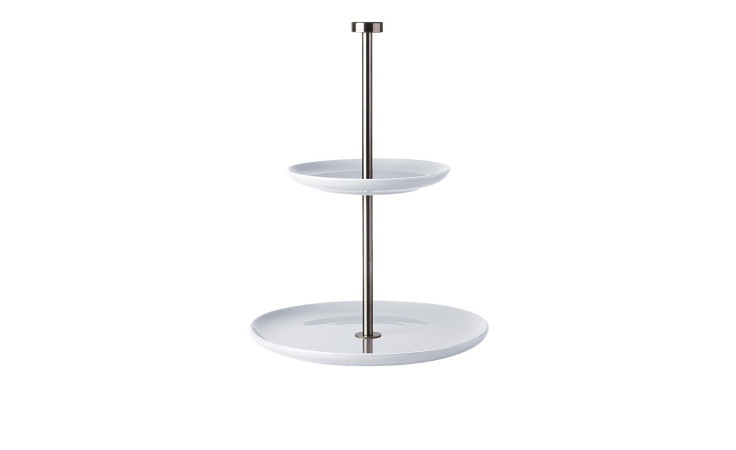 ASA Selection Etagere Grande 22 cm: zweistufiger Ständer aus Steingut mit Metallstange und vertikal gestapelten runden Tellern.