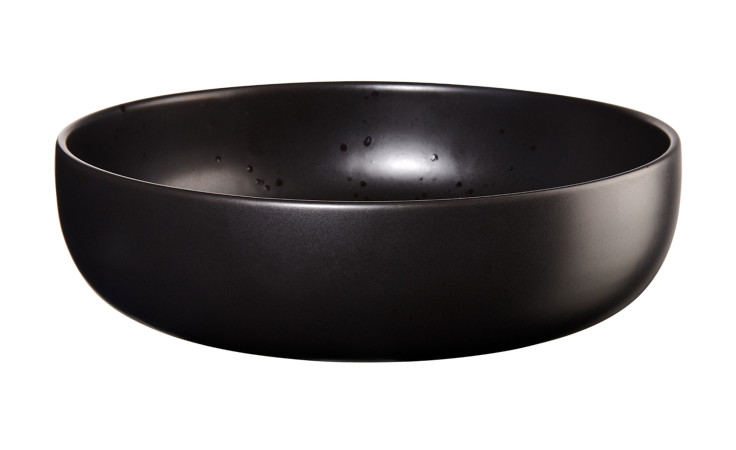 Die Salatschale Coppa 27,5 cm von ASA Selection ist eine große, runde, mattschwarze Steinzeugschale mit glatter Oberfläche.