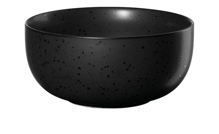 Die Müslischale Coppa 13,5 cm von ASA Selection ist eine mattschwarze Porzellanschale mit dunklen Flecken auf weißem Grund.
