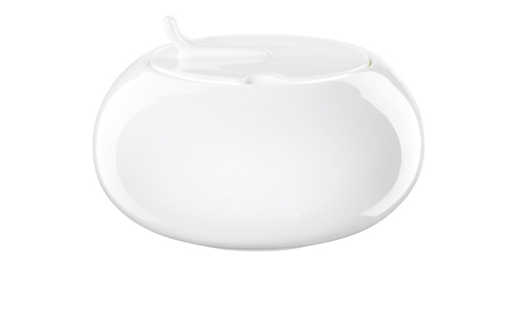 Die ASA Selection Zuckerdose à table 150 ml ist eine runde Zuckerdose aus weißem Feinporzellan mit Deckel und geschwungenem Henkel.