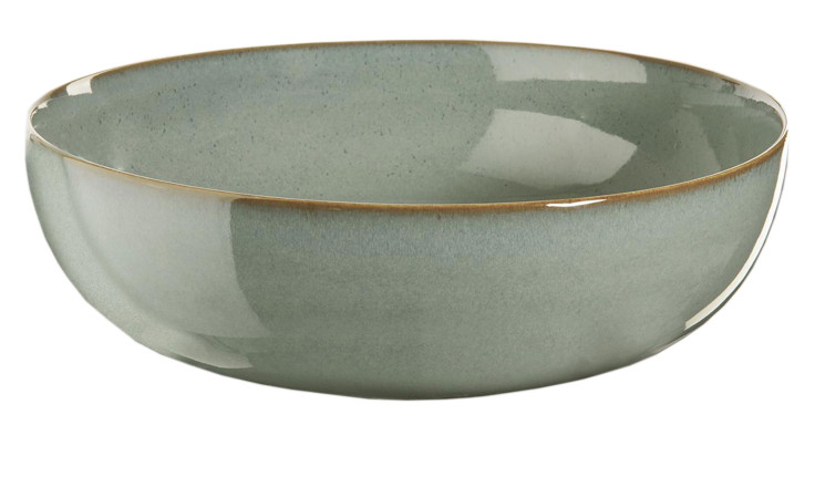 Die Salatschale Saisons 29,5 cm von ASA Selection hat eine hellgrüne Glasur und einen braunen Rand - ideal für elegante Dekorationen.