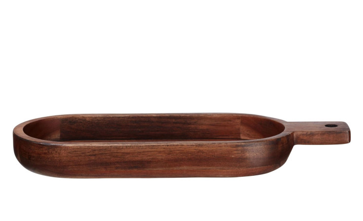 Die ASA Selection Holz-Schale Wood 33,4 cm ist ein rechteckiges Tablett mit abgerundeten Kanten, ideal als Regalbrett.