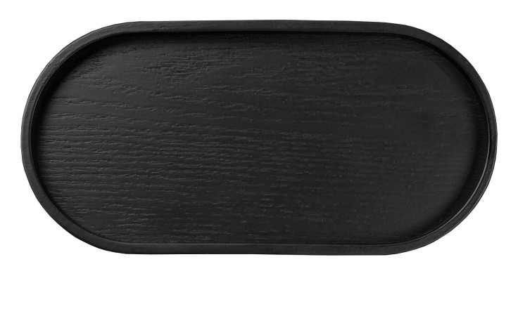 Holztablett Wood 11 x 23 cm: schwarzes ovales Holztablett mit erhöhtem Rand, ideal zur Dekoration, aus natürlichen Materialien gefertigt.
