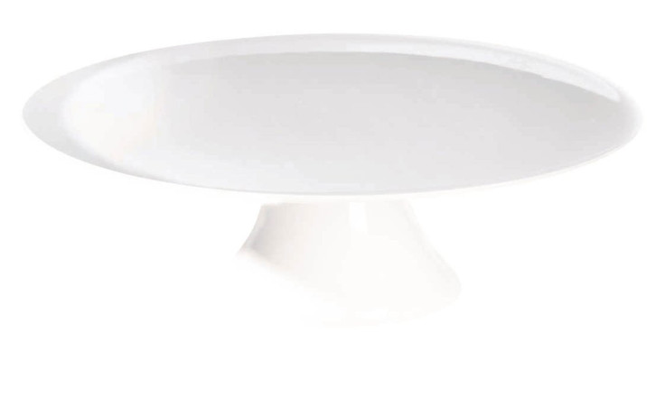 Die ASA Selection Tortenplatte Grande 29 cm ist eine schlichte Tortenplatte aus weißem Steingut mit einer breiten Platte und einem kurzen Sockel.