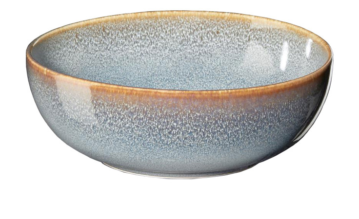 Die ASA Selection Schale Saisons 15 cm Schale hat eine gesprenkelte blaugraue Oberfläche und einen braunen Rand auf weißem Grund.