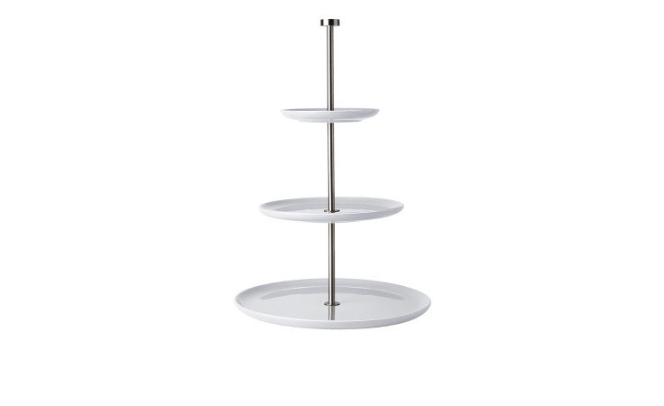 ASA Selection Etagere Grande 30 cm, dreistufiges Tablett aus Steingut mit runden Tellern in Weiß und Metallstange.