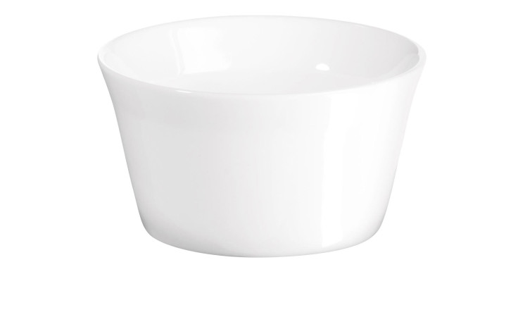 Die ASA Selection Souffle Schale 5 cm ist eine schlichte weiße Porzellanschale mit glatten Seiten auf weißem Grund.