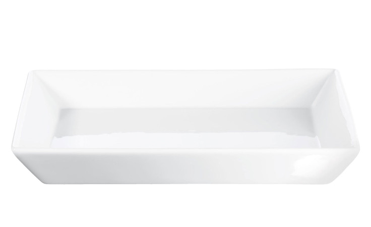 Die Servierplatte 18 x 18 cm von ASA Selection aus weißem Porzellan, glänzend und leer von oben gesehen.