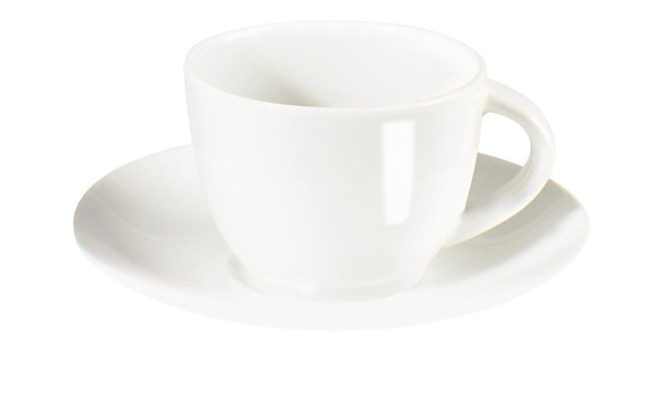 Eine Espressotasse á table 70 ml von ASA Selection, 6 cm Durchmesser, auf weißem Grund mit Untertasse.