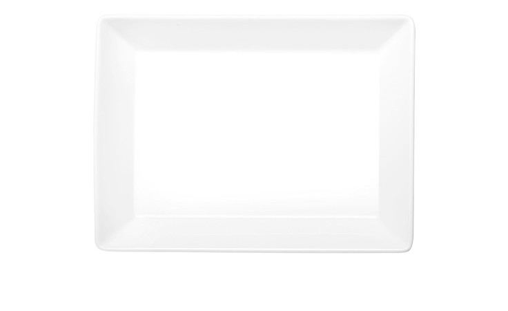 Die ASA Selection Servierplatte 26 x 39 cm ist ein schlichter, rechteckiger weißer Porzellanteller auf weißem Grund.