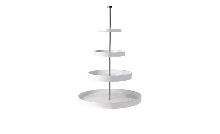Die Etagere Grande 41 cm von ASA Selection ist eine vierstöckige Etagere aus weißem Steingut, die auf einer Metallstange steht.