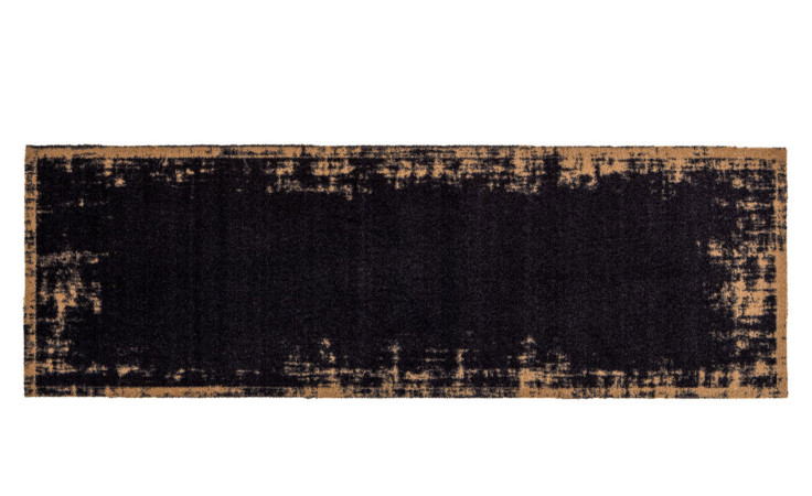 Astra Fußmatte Miabella 50x150 cm: rechteckiger Nylonteppich mit schwarzer Mitte und hellbrauner Umrandung.
