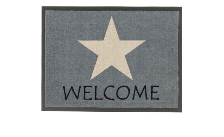 Astra Fußmatte Homelike 40x60cm: Graue Polyamidmatte mit großem weißen Stern und schwarzem Text "WELCOME".