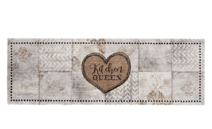Astra Fußmatte Pure und Soft 50x150cm, rechteckig, grau mit Herz und "Kitchen Queen" Schriftzug.