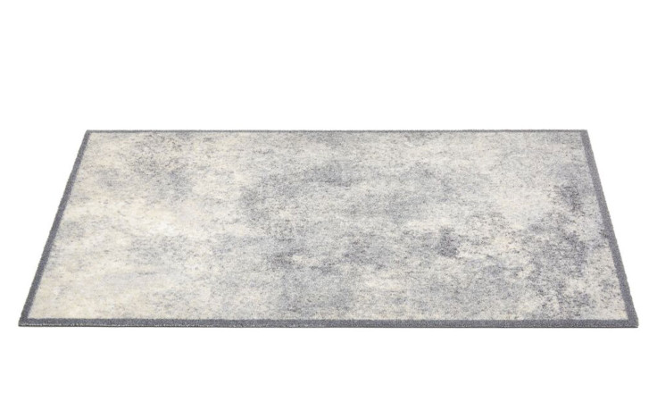Astra Fußmatte Miabella 66 x 110 cm, rechteckig, grau-weiß marmoriertes Muster auf weißem Hintergrund.