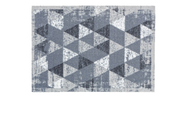 Astra Fußmatte Miabella 50x70cm: Polyamid, geometrische graue/schwarze/weiße Dreiecke, gestörte Textur.