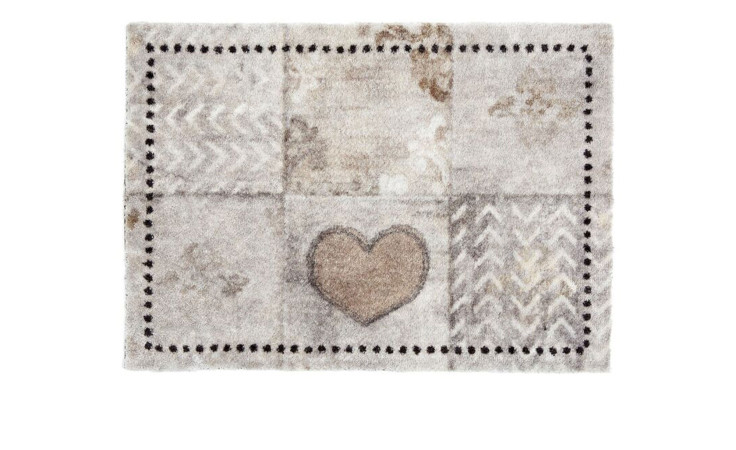 Astra Fußmatte Pure und Soft 50x70 cm, beige/grau, Polyamid, Herzdesign mit gepunktetem Rand.