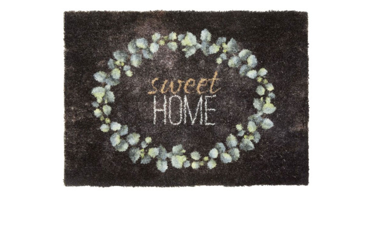 Astra Fußmatte Pure und Soft 50x70 cm: Polyamid, grüner Blattkranz, "sweet HOME" in heller Schrift zentral.