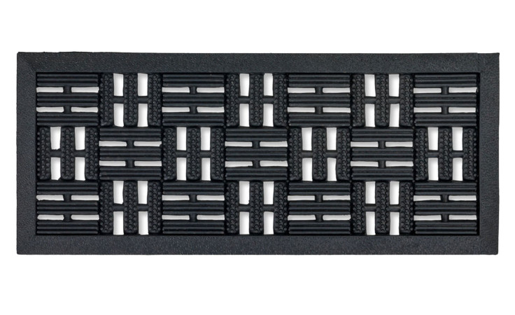 Astra Fußmatte Dynamic 25 x 60 cm: Rechteckige Matte mit gewebtem Muster aus schwarzen Kautschukstreifen.