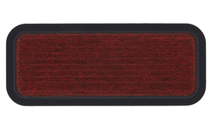 Die Astra Fußmatte Border Star 25 x 60 cm ist eine kastanienbraune Fußmatte mit einer schwarzen Kautschukbordüre und Polypropylen-Oberfläche.