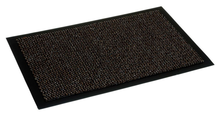 Die Astra Fußmatte Saphir 40 x 60 cm in Braun mit schwarzem Rand aus Polypropylen auf weißem Hintergrund.