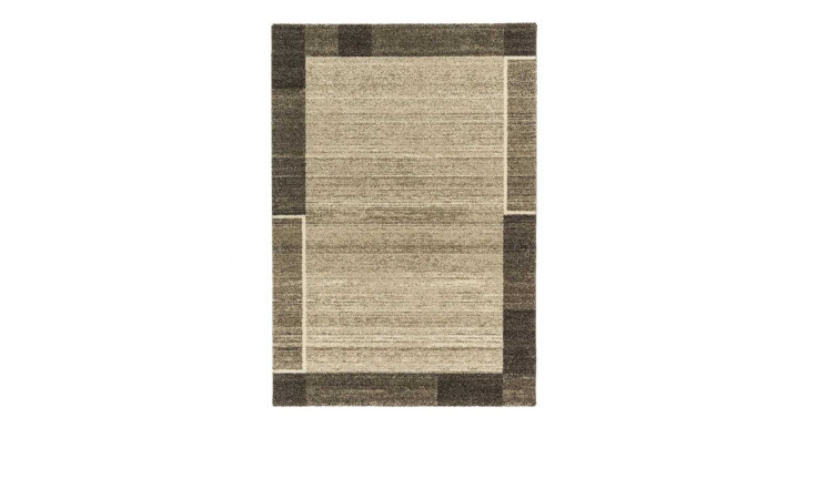 Astra Teppich Samoa 160x230 cm: beige Mitte, dunkelbrauner geometrischer Rand, auf weißem Hintergrund.