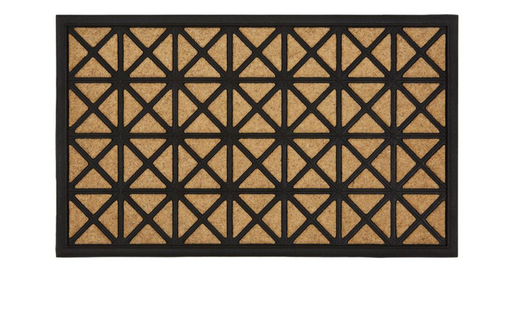 Astra Fußmatte Border Graphic 45 x 75 cm: Rechteckige Fußmatte mit schwarzem Gittermuster auf hellbraunem Hintergrund.