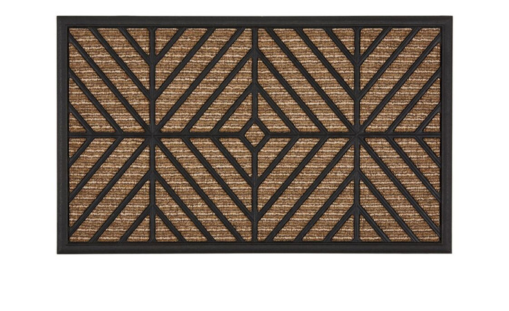 Astra Fußmatte Border Graphic 45x75 cm zeigt eine geometrische schwarze Bordüre auf braunem gewebtem Polypropylen.