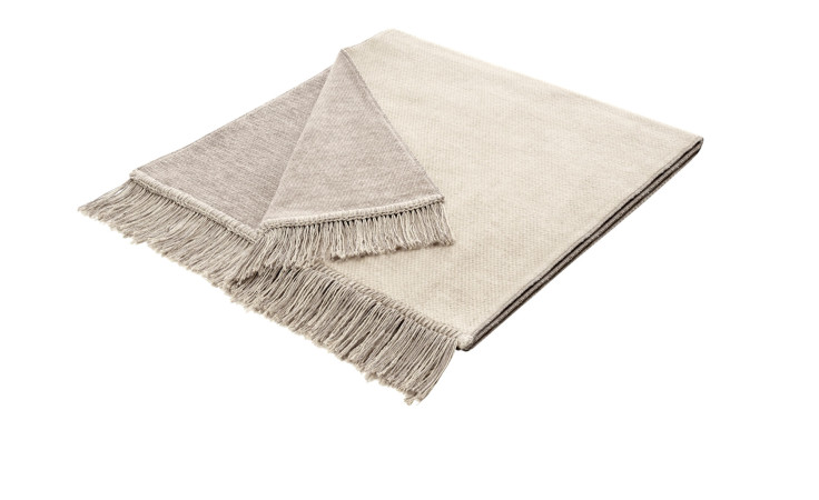 Der Biederlack Sofaläufer Bezug Cotton, 50x200 cm in beige und grau, ist auf weißem Hintergrund abgebildet.