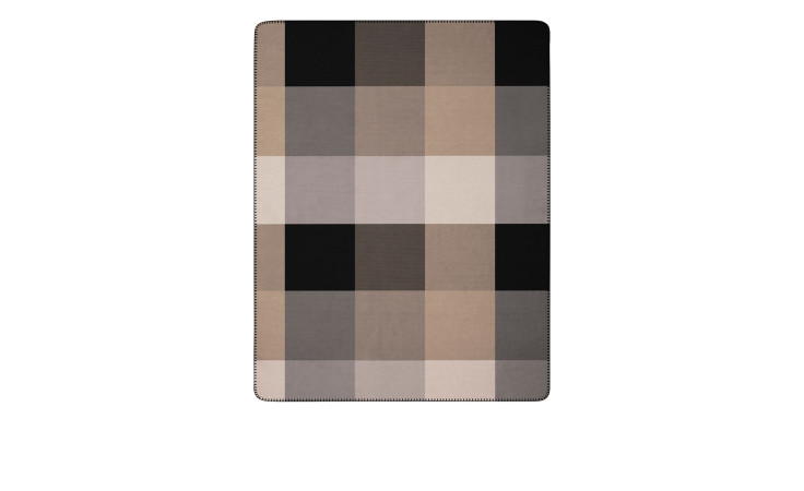 Heimdecke Alp Square 150x200 cm, kariert in braun, schwarz, grau, beige & creme auf weißem Hintergrund.