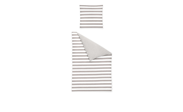 Seersucker-Bettwäsche 135 x 200 cm: weiß mit hellgrauen Streifen, inklusive Kissen- und Bettdeckenbezug.