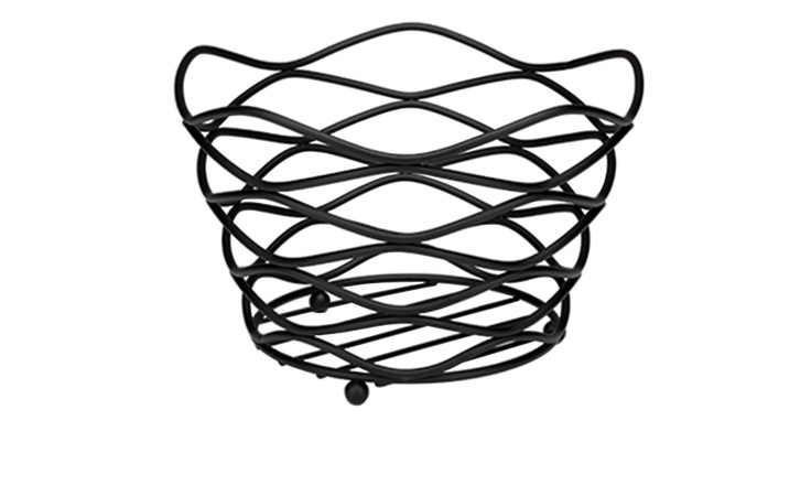 Ein schwarzer Obst-/Dekokorb LifeStyle von Justinus Bestecke - gewelltes Design, vier Füße - stilvolles Dekor für jeden Raum.