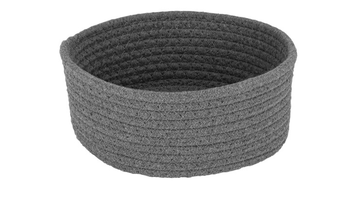 Der Justinus Bestecke Brotkorb LifeStyle 22 cm ist ein runder, grauer Baumwollkorb mit strukturierter Oberfläche und offener Oberseite.