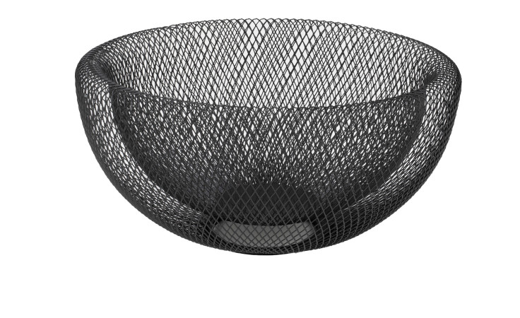 Der Obstkorb LifeStyle von Justinus Bestecke ist ein schwarz-mattes Metallgittergefäß mit einem Durchmesser von 29 cm.