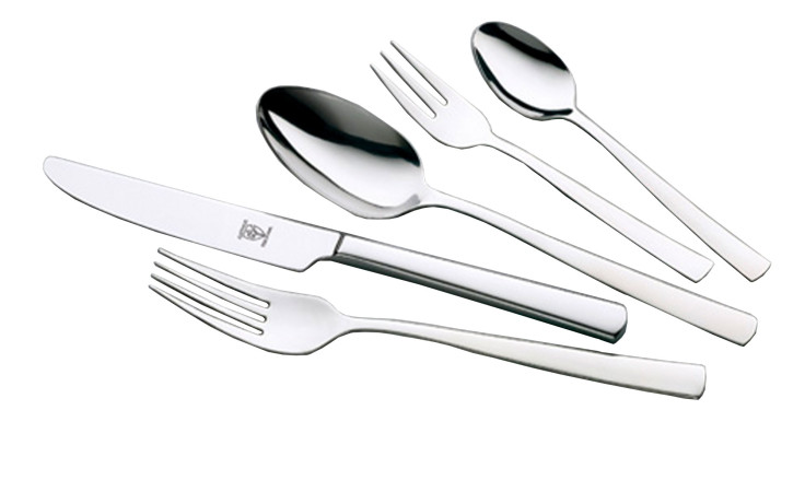 Justinus Bestecke Menübesteck Vito 30-tlg. Edelstahl-Besteck, silberfarben, abgebildet auf weißem Hintergrund.