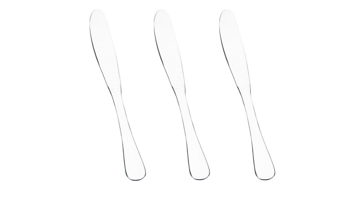Drei Justinus Bestecke Menümesser Opal 3-tlg. sind nebeneinander auf einem weißen Hintergrund angeordnet.