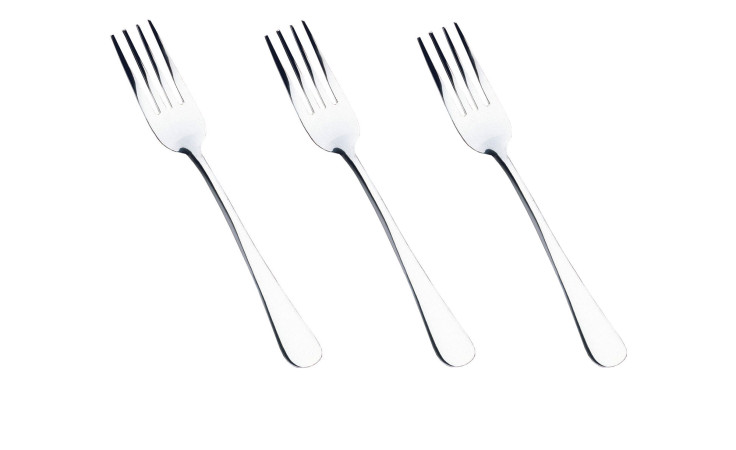 Drei Menügabel Opal 3-tlg. von Justinus Bestecke, silberfarben, sind diagonal auf einem weißen Hintergrund angeordnet.