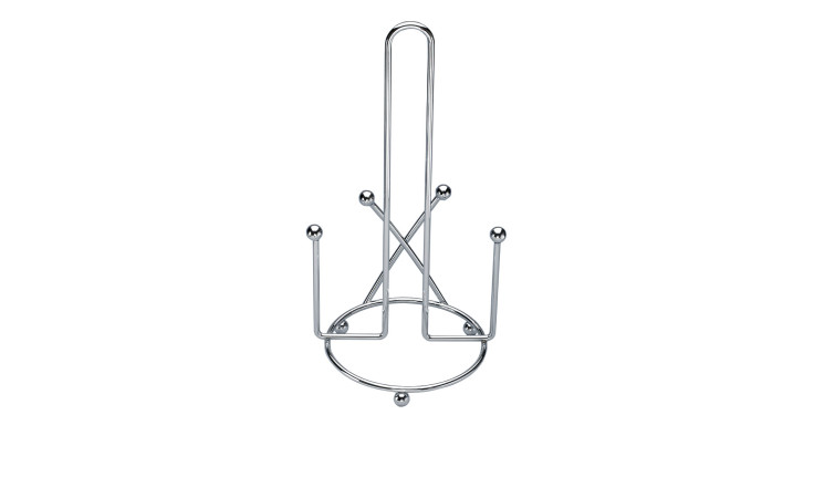 Ein silberfarbener Küchenrollenhalter LifeStyle von Justinus Bestecke vor weißem Hintergrund.