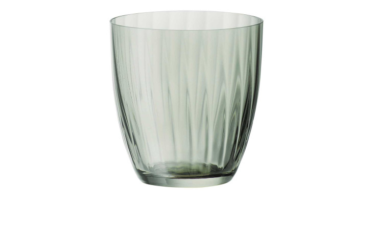 Ein klares Becher Georgia 260 ml Grün Glas mit einem vertikalen Rippenmuster auf weißem Hintergrund.