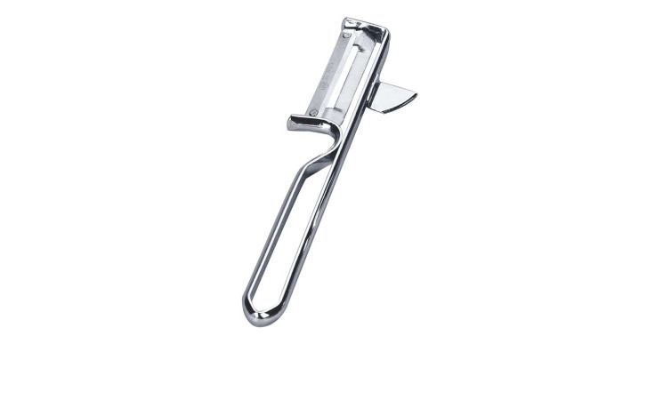 Der GEFU Pendel-Sparschäler Swing ist ein 14 cm langer Silberschäler mit gerader Klinge und einem Kartoffelaugenentferner.