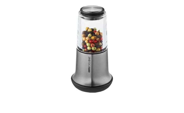 Die GEFU Salz- oder Pfeffermühle X-Plosion S ist eine Edelstahl- und Keramikmühle mit mehrfarbigen Pfefferkörnern.