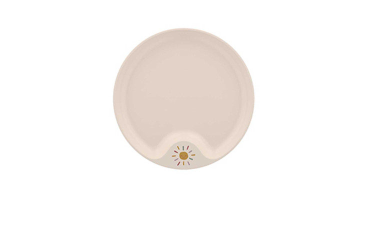 Mepal Kinderteller Mio Sonnenschein & Regenbogen, 22 cm, beige, mit Sonnen-/Regenbogenmotiv und kleinem geschwungenem Ausschnitt.