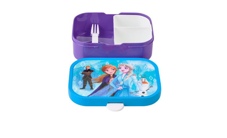Blau/lila Mepal Brotdose Campus 750 ml aus Kunststoff; Anna, Elsa, Kristoff, Olaf Design, inkl. Gabel. Gabel.