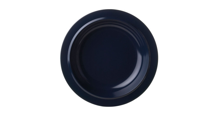 Ein runder, dunkelblauer Mepal Suppenteller 19,2 cm aus Kunststoff auf weißem Grund, von oben gesehen.