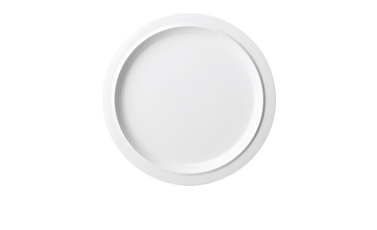 Ein runder Mepal Essteller 24,8 cm aus weißem Kunststoff auf weißem Grund, von oben gesehen.