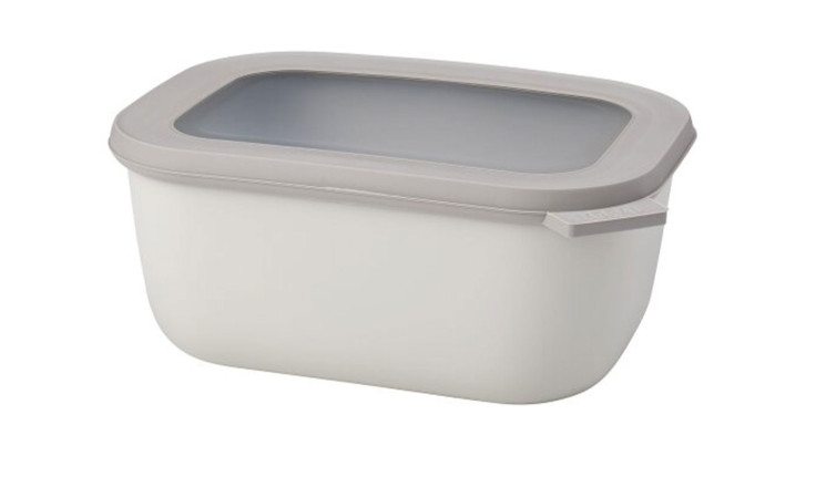 Mepal Multischüssel Cirqula 1,5 l, weiß, mit grauem Deckel auf schlichtem weißen Hintergrund.