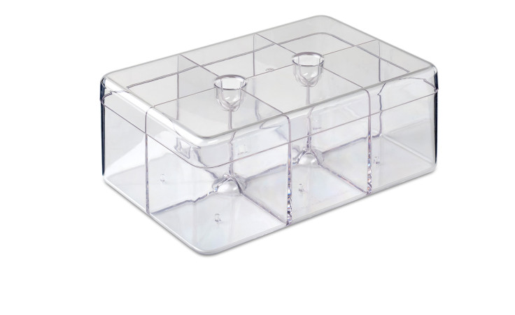 Mepal Teedose, transparenter rechteckiger Behälter mit sechs Fächern, 21,7 x 8,5 x 14,8 cm.